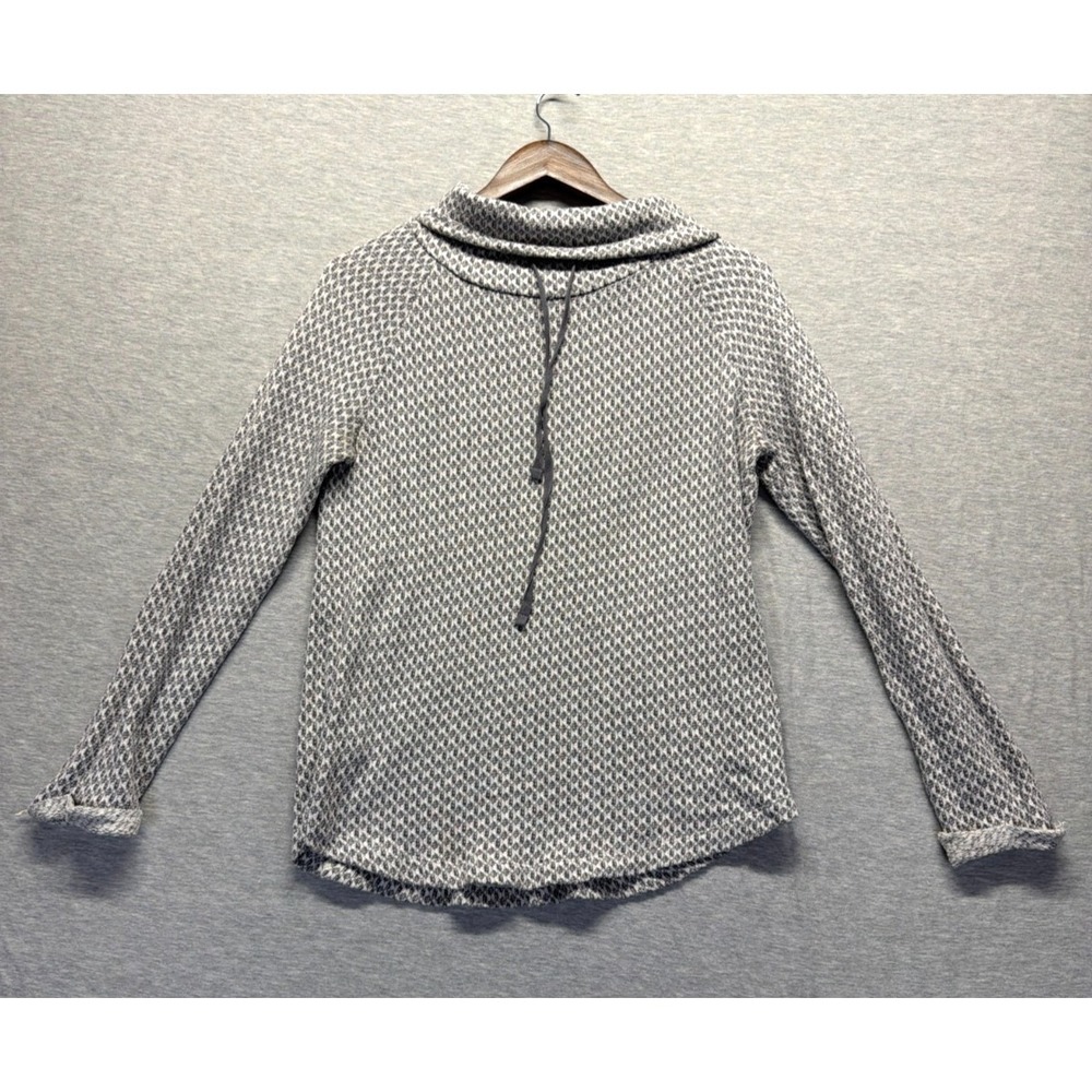Ann Taylor LOFT Sweater Womens M Gray Geometric Print Long Sleeve Tie Cowl Neck